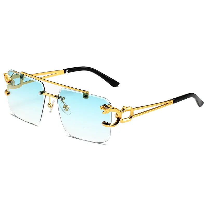 Rimless Sunglasses Rectangle Fashion Popular Women Men Shades Big Square Sun Glasses for Female Male Summer Traveling Oculos