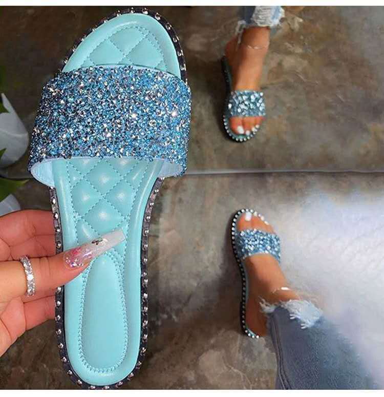 Women Rhinestone Bling Sandals Outdoor Wild Slippers