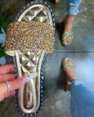 Women Rhinestone Bling Sandals Outdoor Wild Slippers