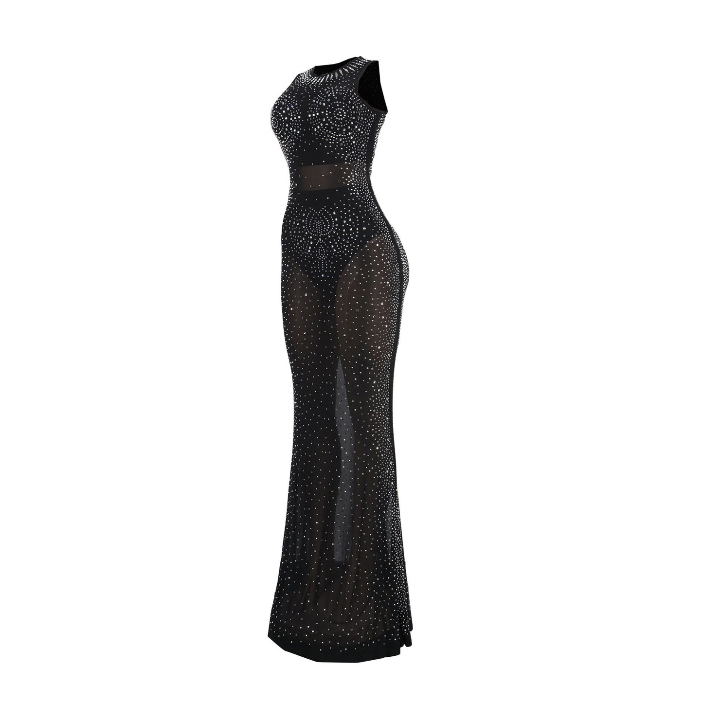 European And American Sexy Rhinestone Slim-fit Sheath Sleeveless Dress