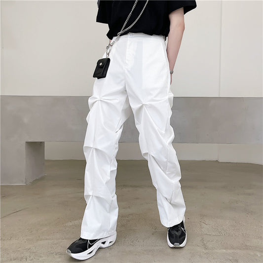 Dark Designer Pleated Casual Pants Men's Loose Crinkled