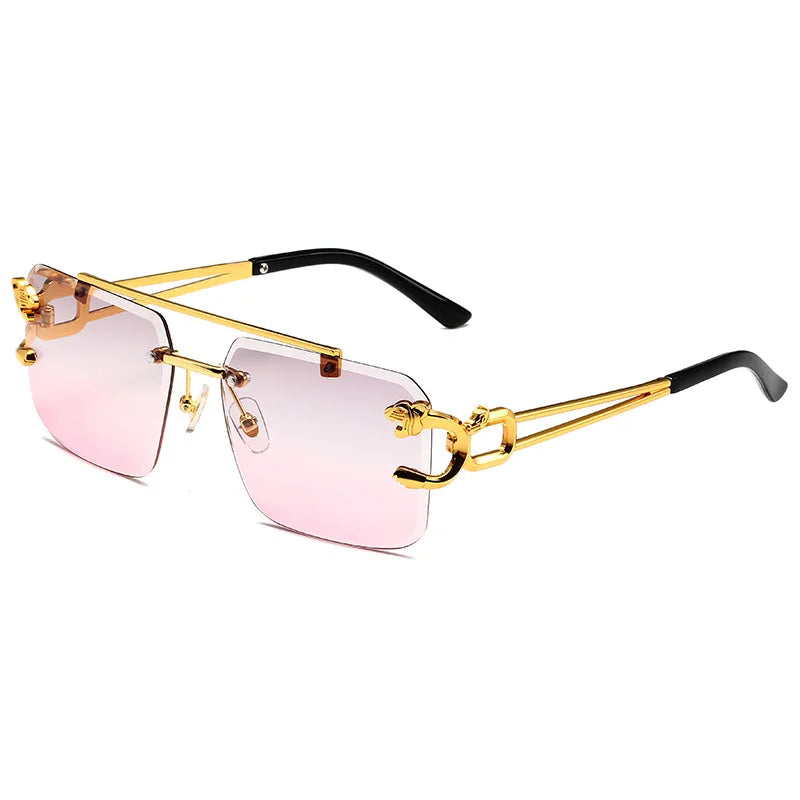 Rimless Sunglasses Rectangle Fashion Popular Women Men Shades Big Square Sun Glasses for Female Male Summer Traveling Oculos