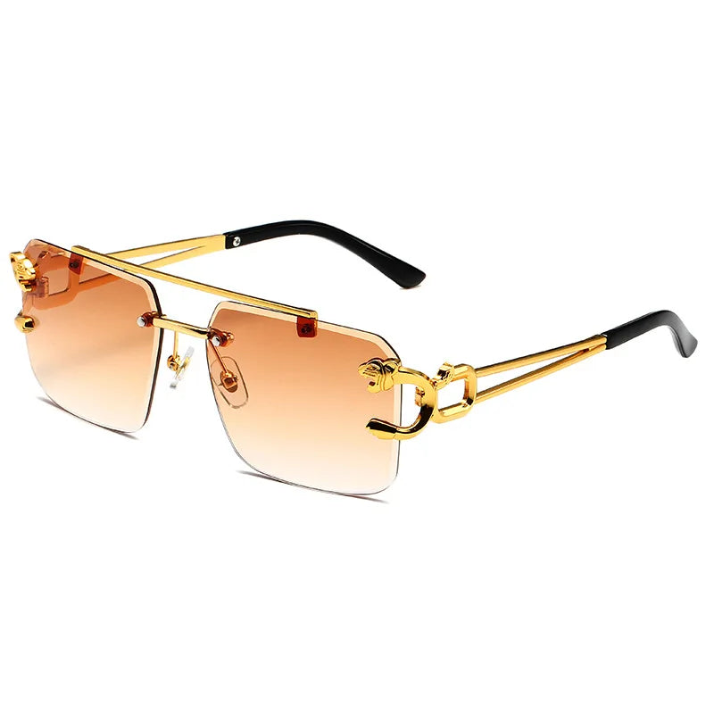 Rimless Sunglasses Rectangle Fashion Popular Women Men Shades Big Square Sun Glasses for Female Male Summer Traveling Oculos