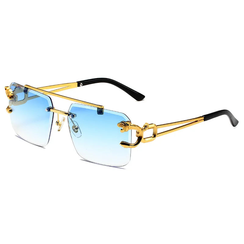 Rimless Sunglasses Rectangle Fashion Popular Women Men Shades Big Square Sun Glasses for Female Male Summer Traveling Oculos