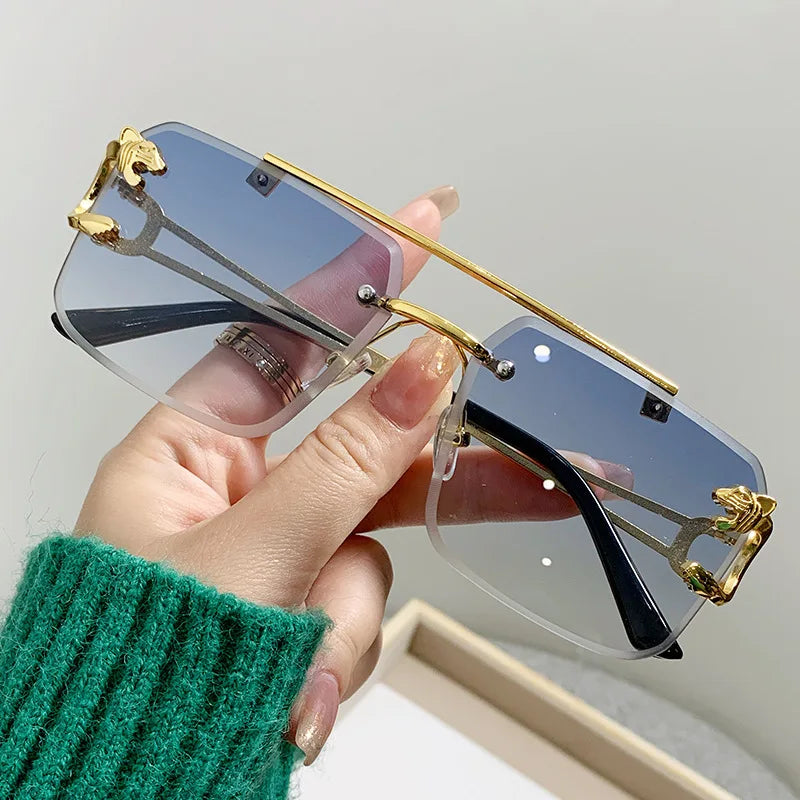 Rimless Sunglasses Rectangle Fashion Popular Women Men Shades Big Square Sun Glasses for Female Male Summer Traveling Oculos